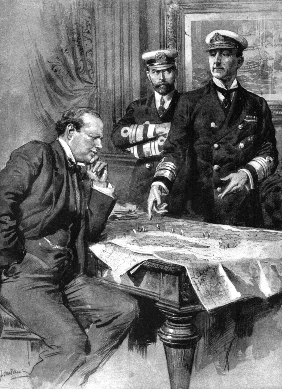 Winston Churchill, Charles Madden und Sir John Jellicoe, Erster Weltkrieg, 1914 von Unbekannt