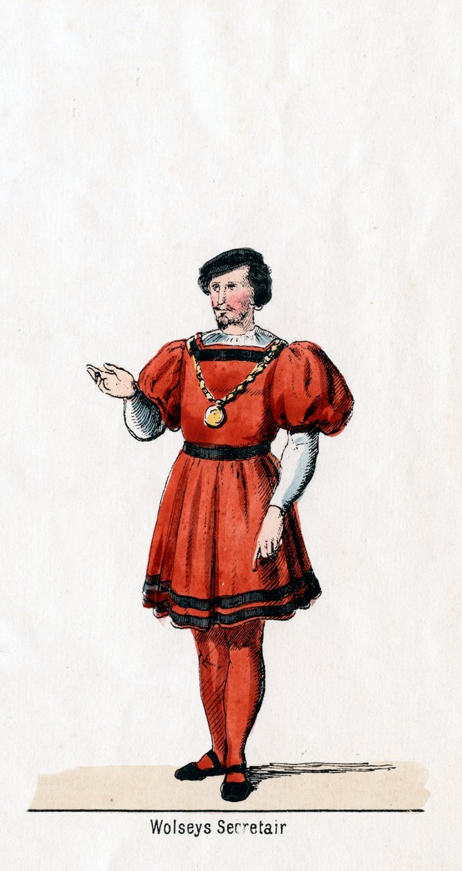 Wolseys Sekretär, Kostümentwurf für Shakespeares Stück, Heinrich VIII, 19. Jahrhundert von Unbekannt