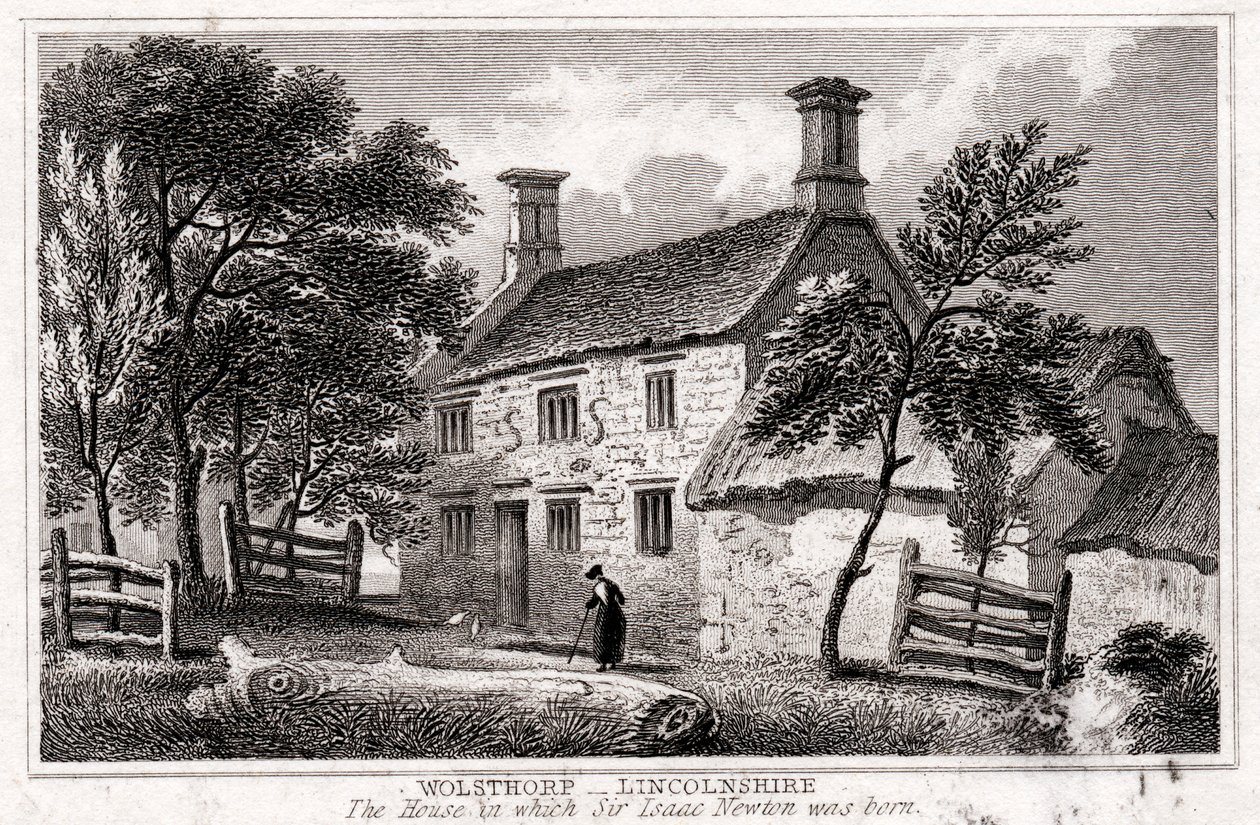 Woolsthorpe Manor, bei Grantham, Lincolnshire, Geburtsort von Sir Isaac Newton, frühes 19. Jahrhundert von Unbekannt
