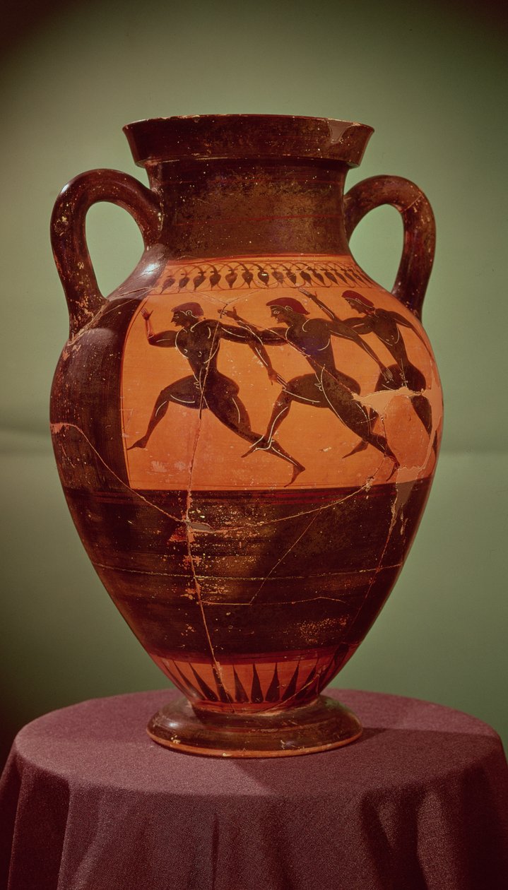 Griechische schwarzfigurige Amphore, darstellend Läufer in einem Rennen, 600-550 v. Chr. von Unbekannt Unbekannt