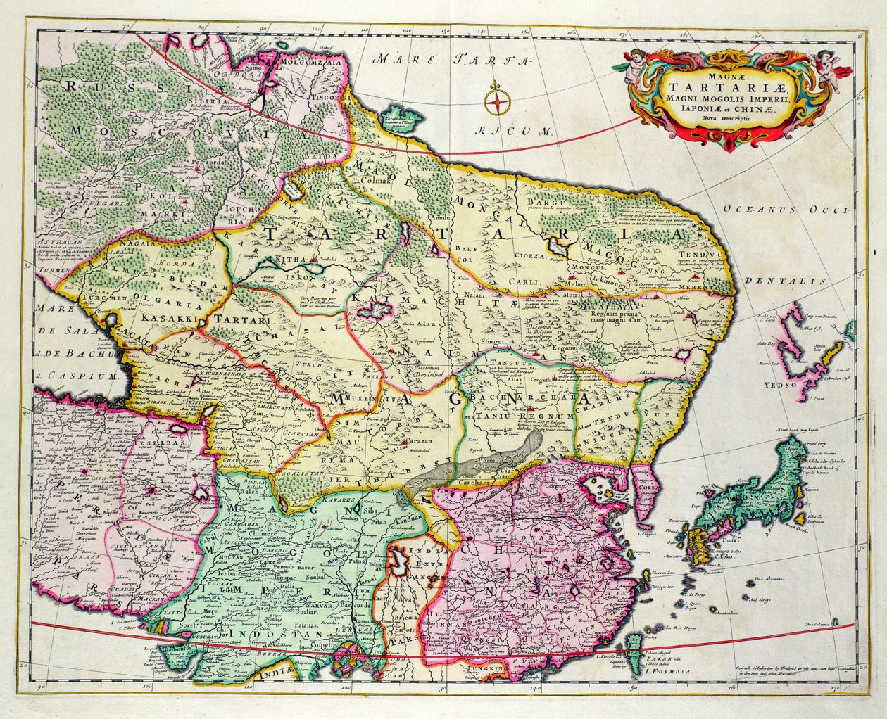 Karte der Mongolei mit Japan und China, ca. 1680 von Frederick de Wit von Unbekannt Unbekannt