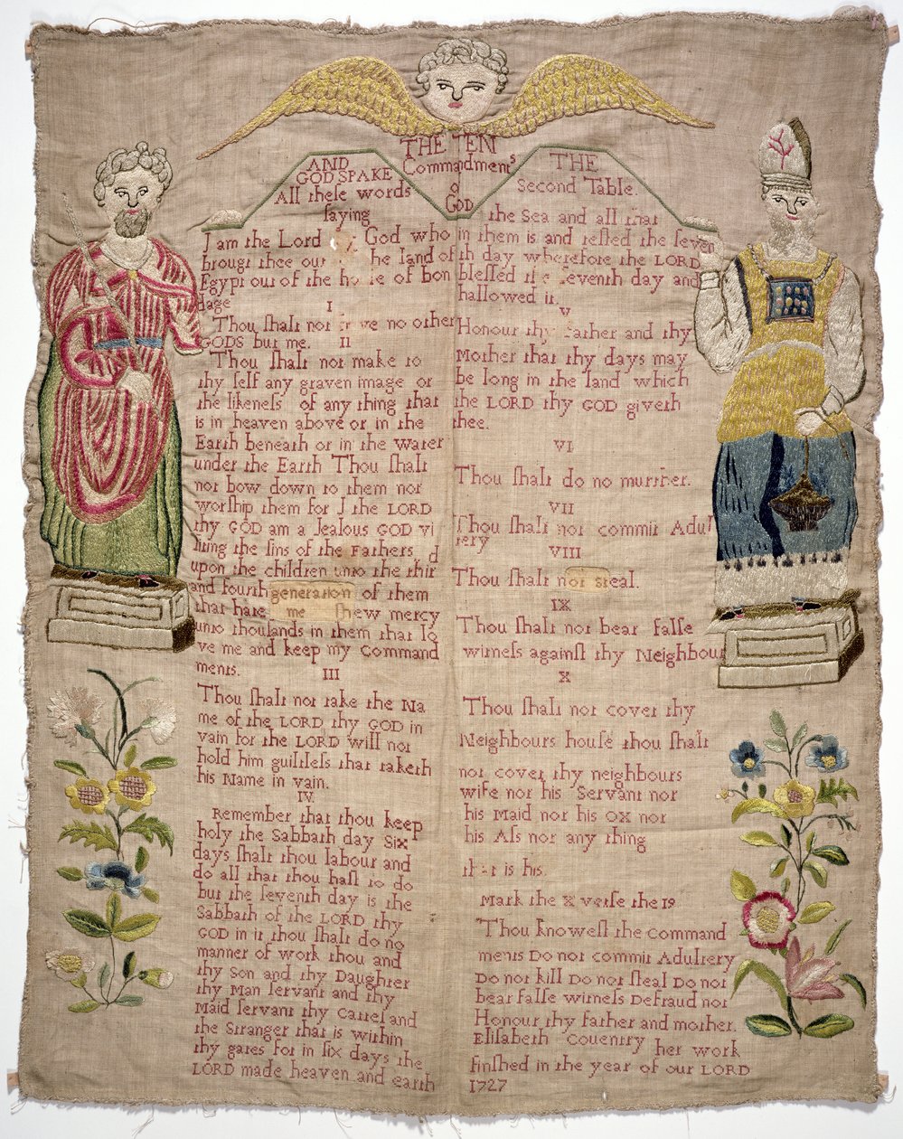 Stickerei, die die Zehn Gebote darstellt, von Elizabeth Coventry, Englisch, 1727 von Unbekannt Unbekannt