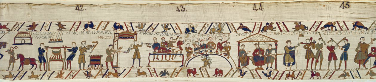 Normannische Diener bereiten ein Bankett für Wilhelm vor, Teppich von Bayeux von Unbekannt Unbekannt