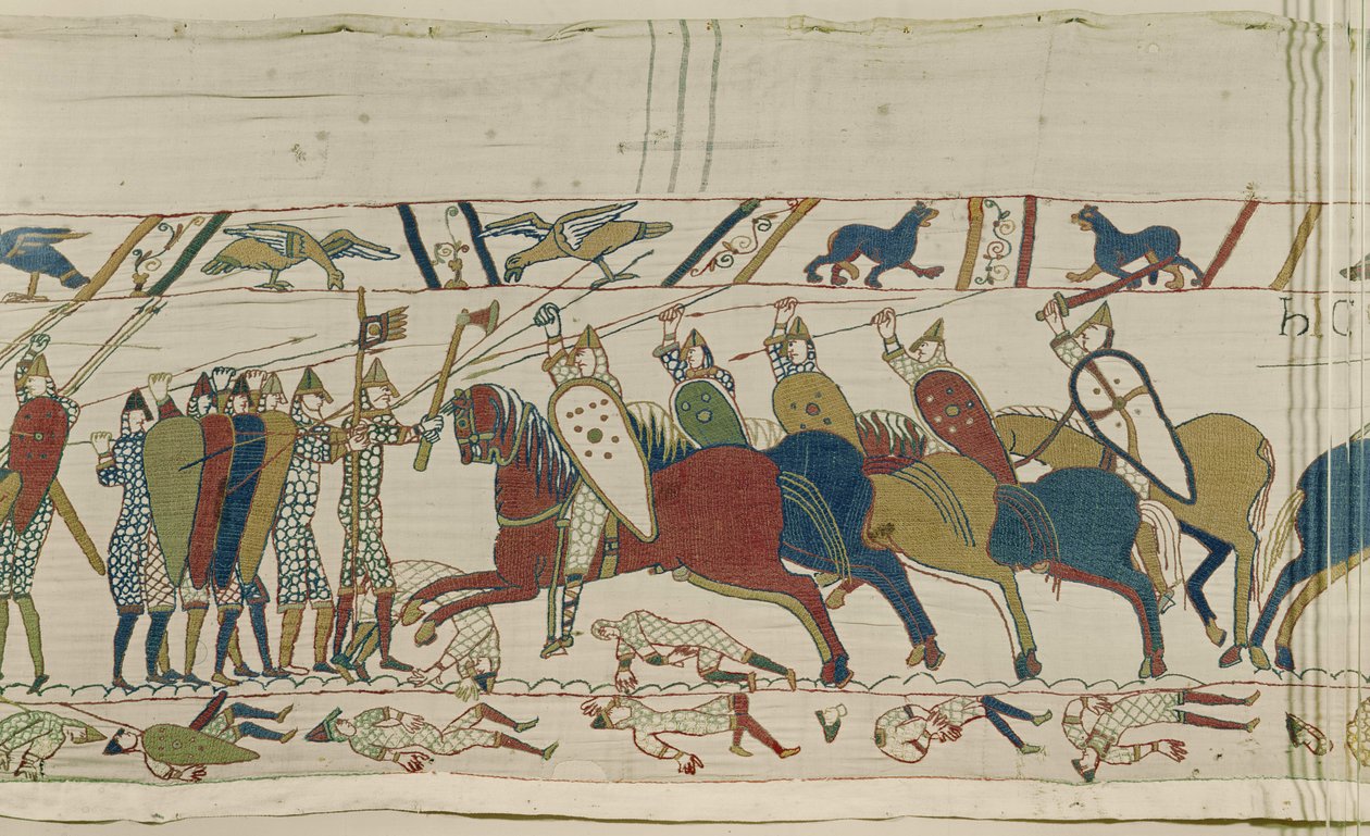 Die englische Schildmauer wird angegriffen und die Schlacht beginnt, Teppich von Bayeux von Unbekannt Unbekannt