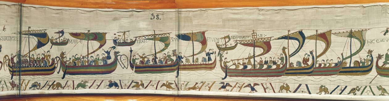 Die normannische Invasionsflotte überquert den Kanal, Teppich von Bayeux von Unbekannt Unbekannt