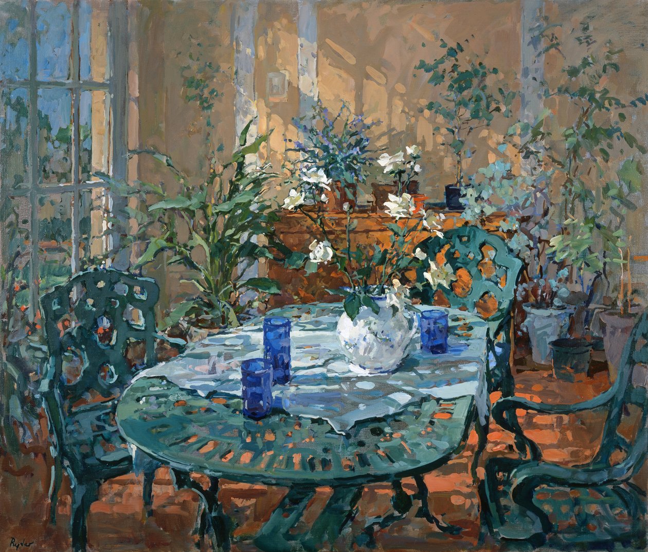 Wintergarten mit blauem Glas von Unbekannt Unbekannt