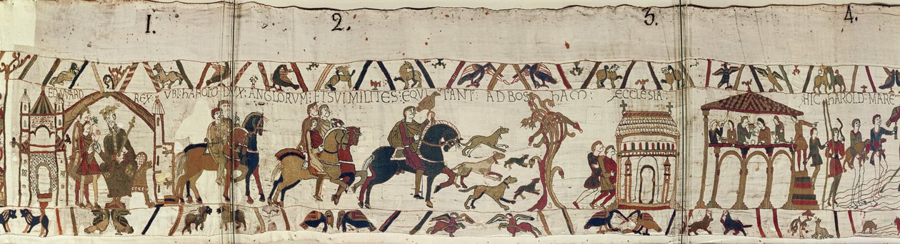 König Edward der Bekenner sendet Harold mit seinen Männern in die Normandie, Teppich von Bayeux von Unbekannt Unbekannt