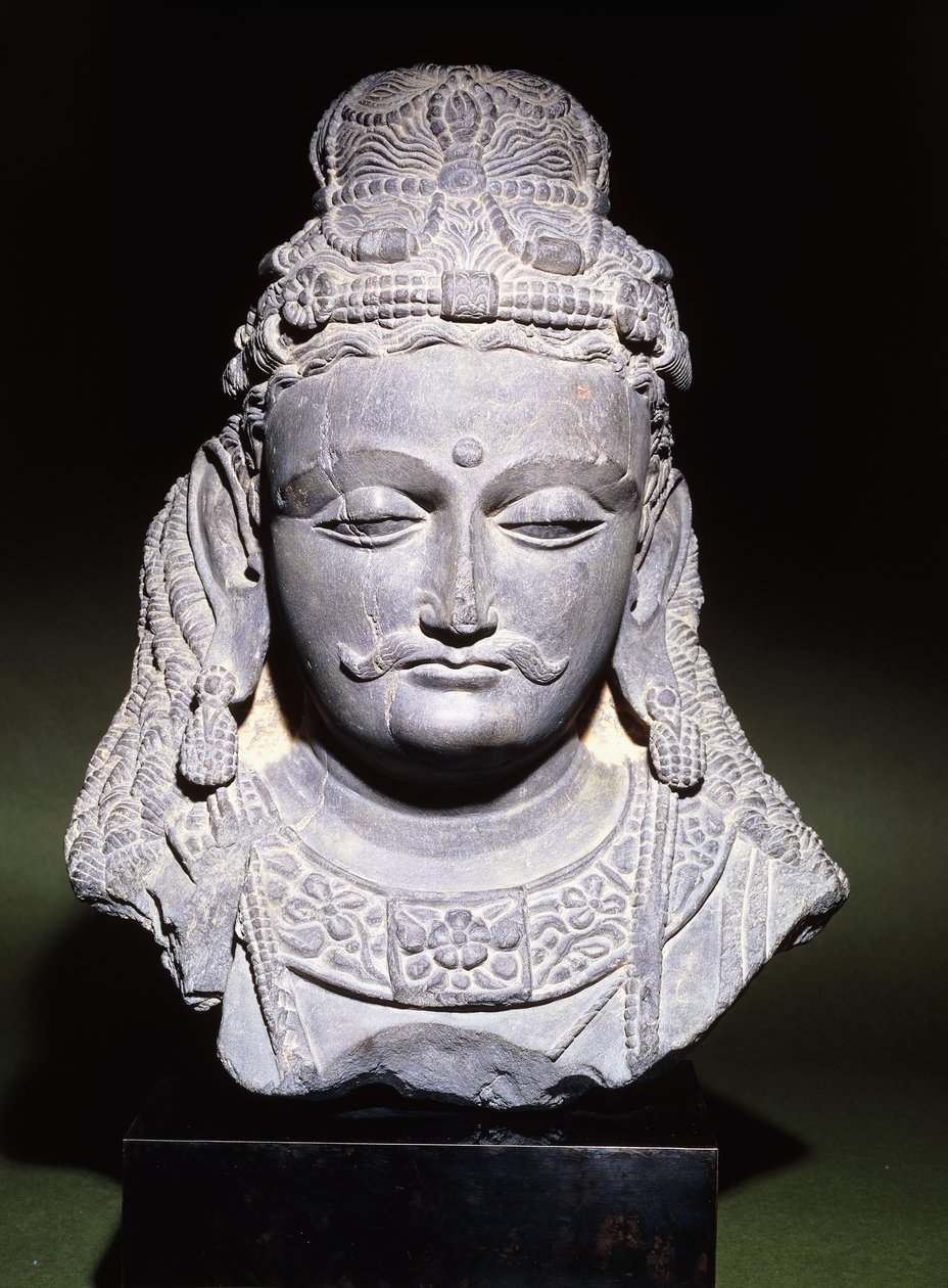Großer Kopf eines Bodhisattva mit gesenktem Ausdruck, 2.-3. Jahrhundert von Unbekannt