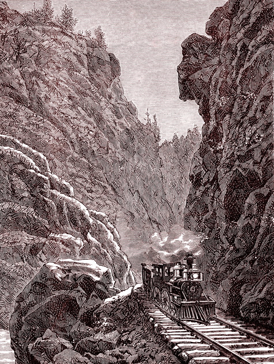 Ein Zug überquert die Colorado-Berge. USA im Jahr 1886 von Unbekannter Künstler