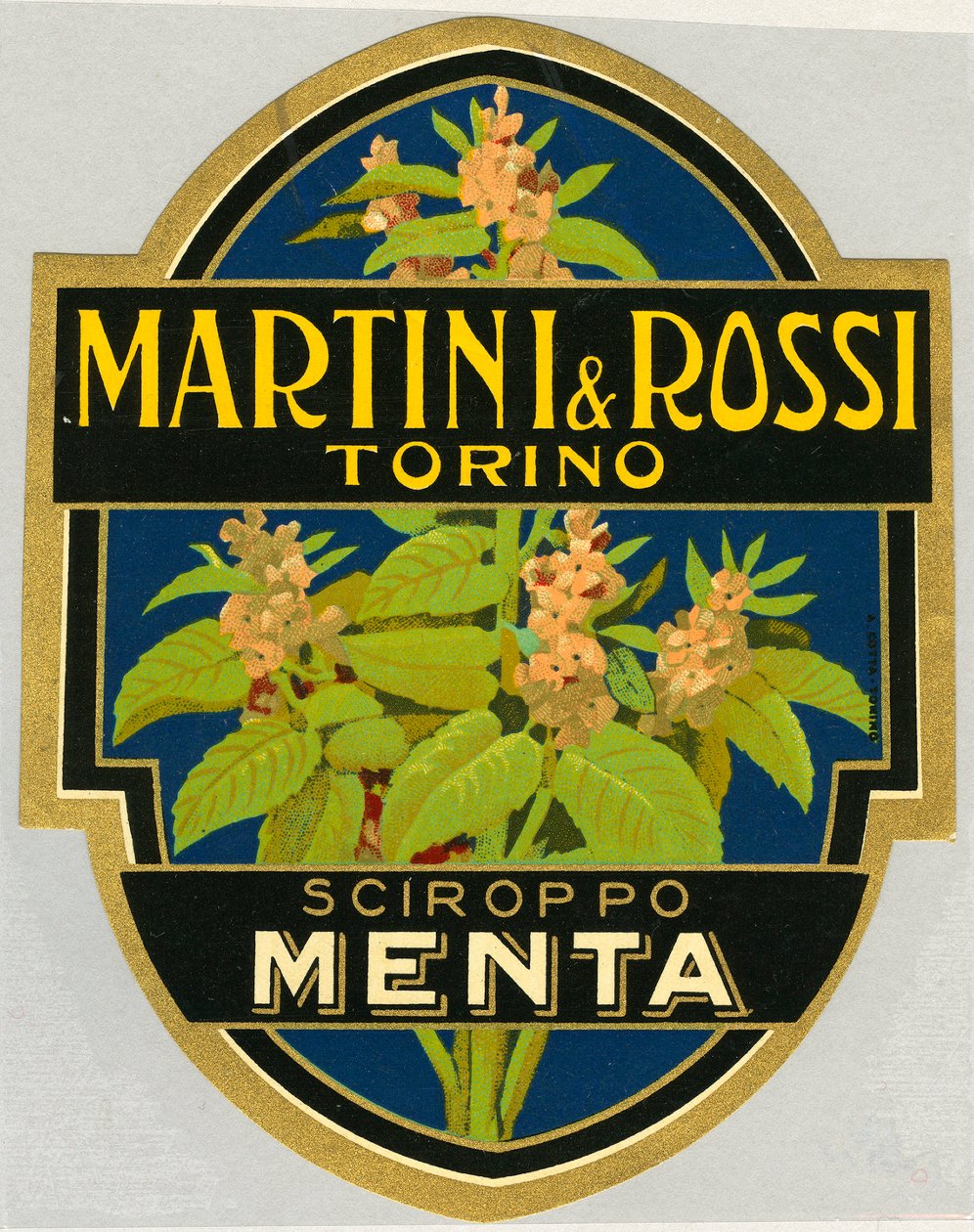Werbeetikett für Minzsirup Martini e Rossi von Unbekannt