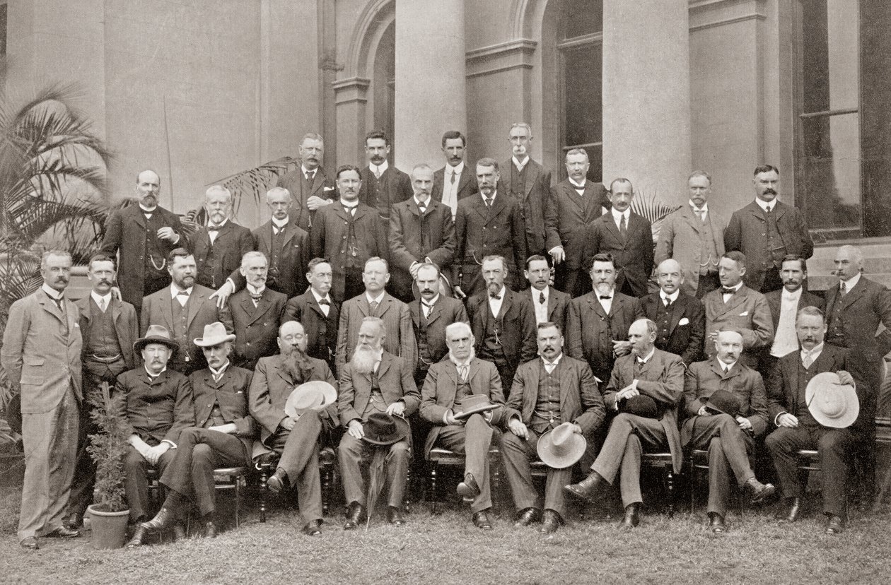 Afrikanische Kolonialmitglieder der Closer Union Convention von 1908, die Bedingungen erreichten, die dazu führten, dass das britische Parlament den South Africa Act von 1909 verabschiedete. von Josef Eberz