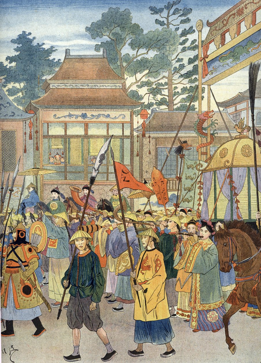 Allegorie der alten chinesischen Hymne: Der Kaiser in einer Sänfte, um 1900 von Unbekannter Künstler