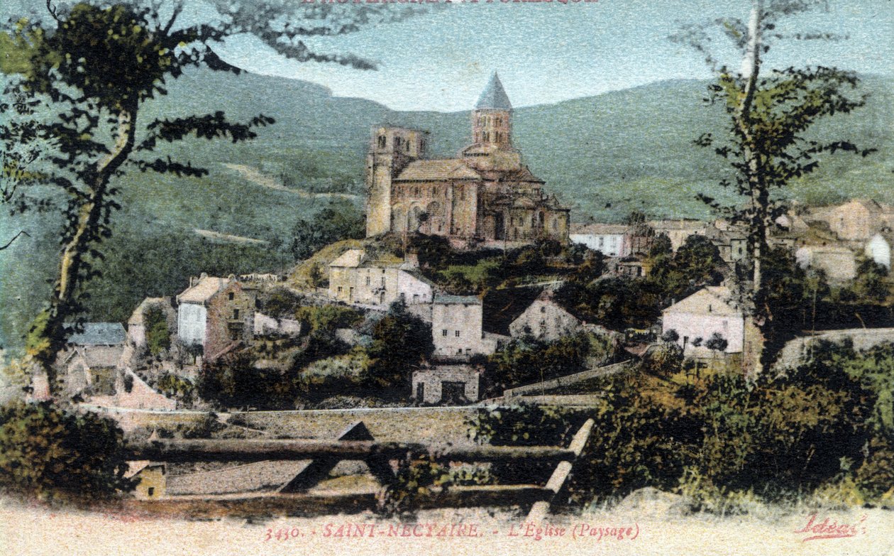 Auvergne, Puy-de-Dome (63), Saint Nectaire: Blick auf das Dorf und die Kirche - Postkarte Ende 19. Anfang 20. Jahrhundert von William M. Timlin