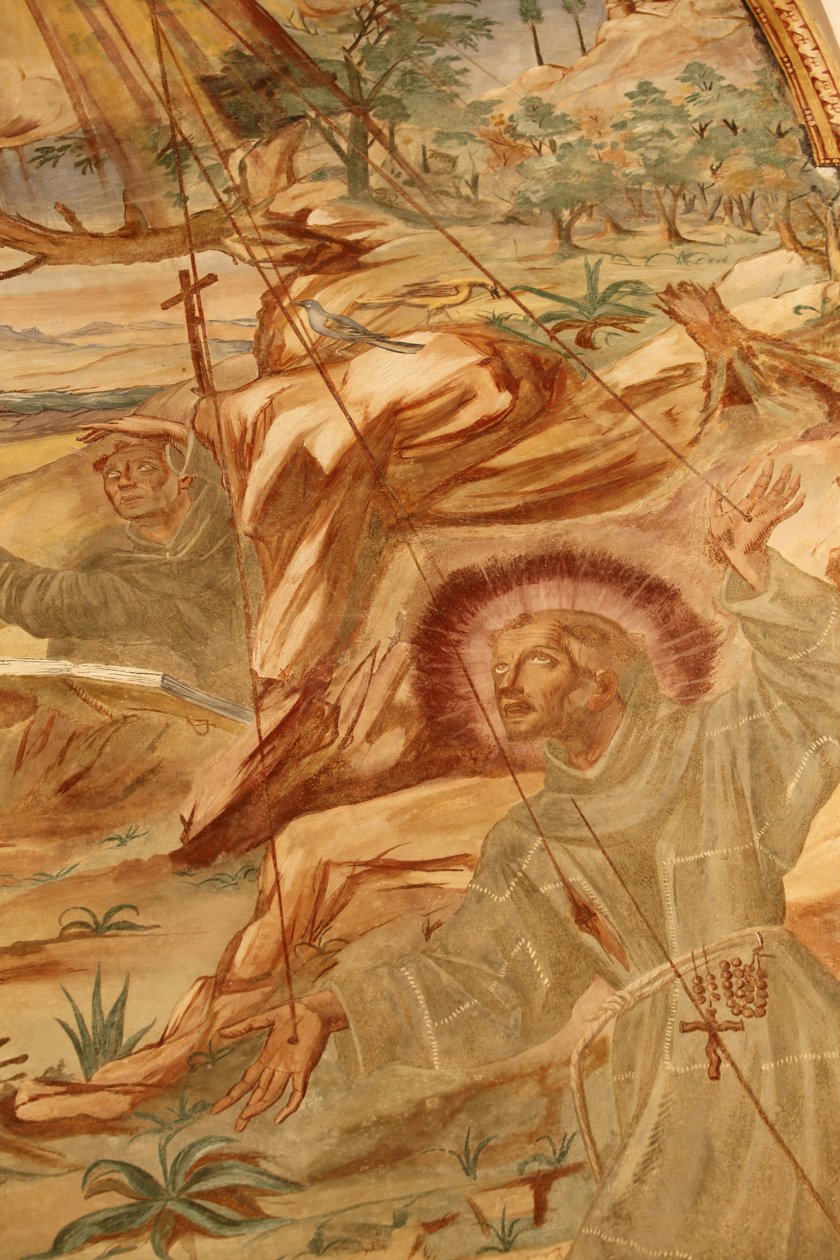 Basilika di Santa Caterina, Galatina, Apulien. Fresko im Kreuzgang: St. Franziskus empfängt die Stigmata. Gemalt von Br. Joseph von Gravina im Jahr 1696, Galatina, Italien von Unbekannt