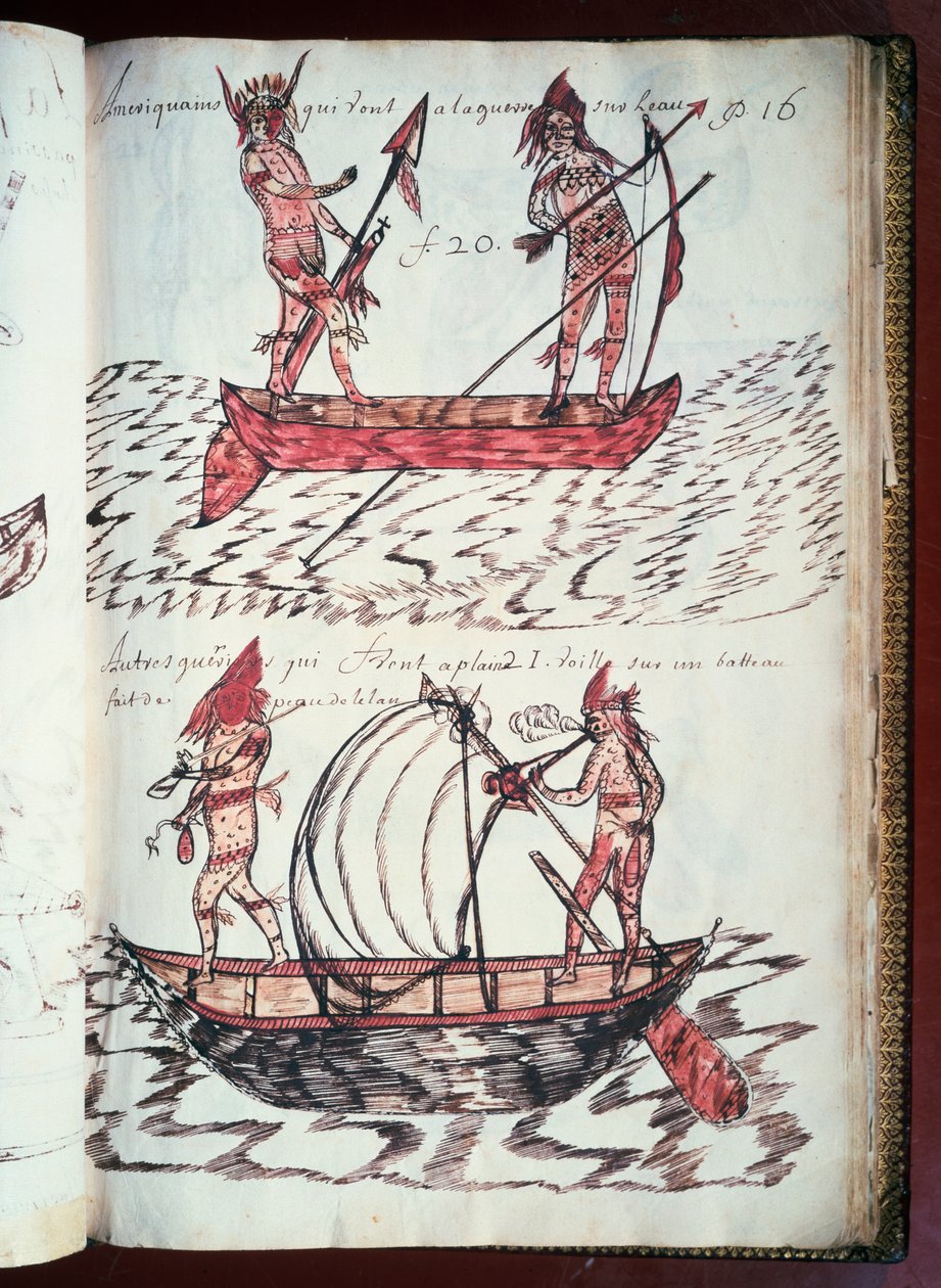 Boote der Indianer, Seite aus Codex Canadensis, Manuskript auf Pergament von Louis Nicolas von William M. Timlin