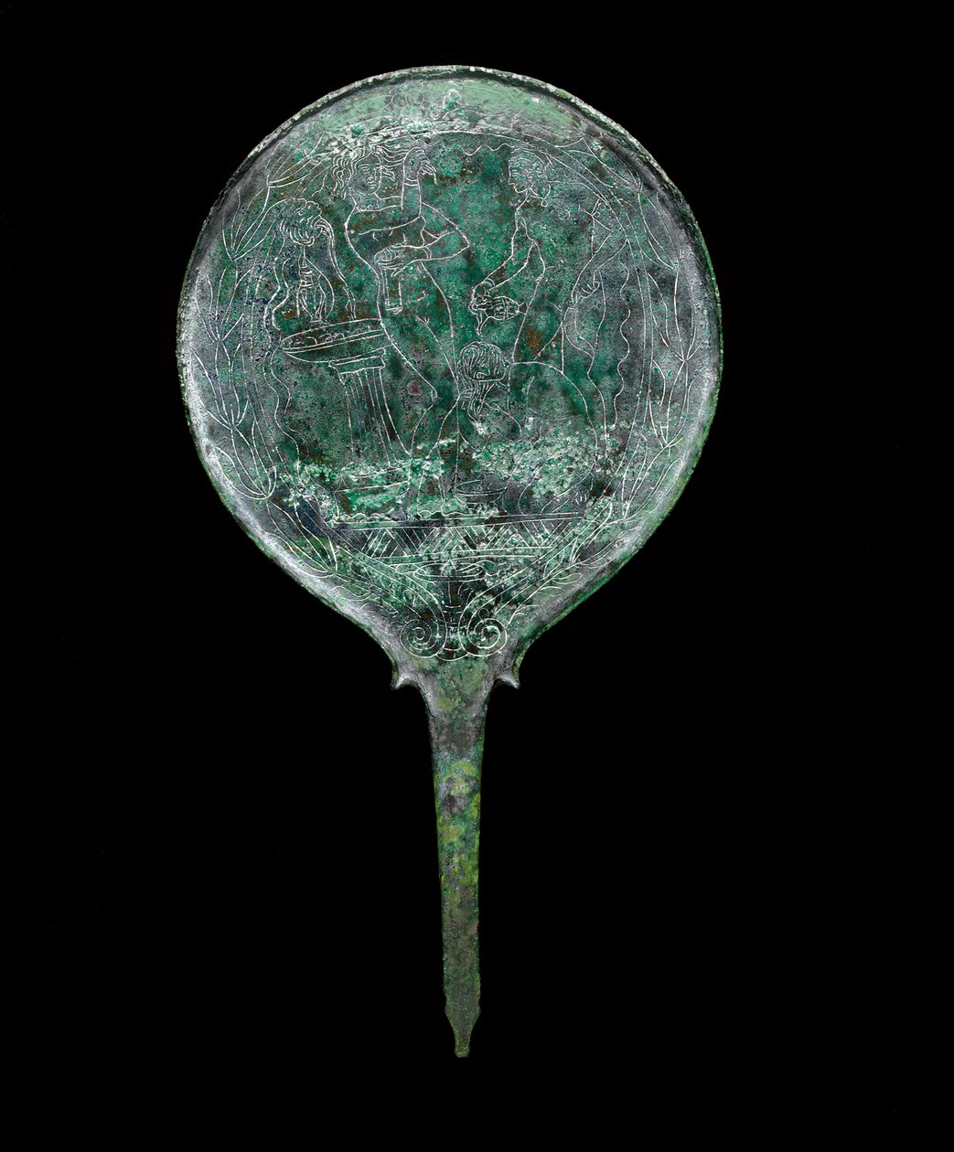 Gegossener Scheibenspiegel mit kurzer, ausladender Verlängerung, Praeneste, ca. 4. - 3. Jahrhundert v. Chr. von Unbekannt