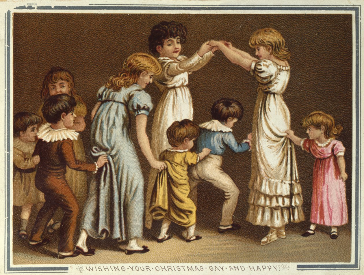 Kinder spielen Orangen und Zitronen, viktorianische Weihnachts- und Neujahrskarte von Unbekannter Künstler