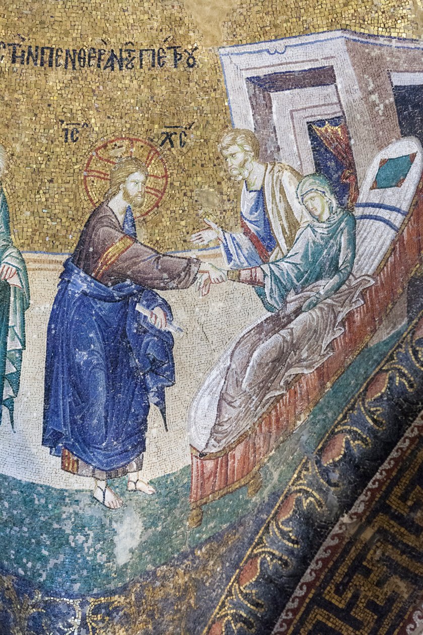 Christus heilt die Schwiegermutter von Petrus, Mosaik in der Chora-Kirche, Istanbul, Türkei von Unbekannter Künstler