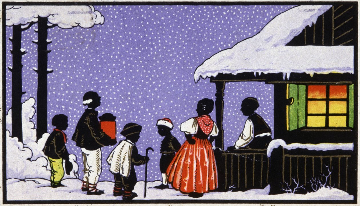 Weihnachtsfeier in einem Dorf in Österreich, um 1910 von Unbekannter Künstler