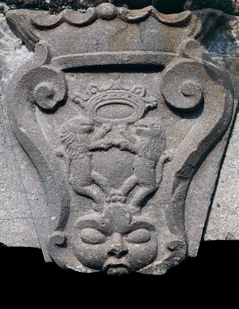 Wappen in Stein, Türsturz des Eingangs, Barile, Basilikata, Italien von Benjamin Baud