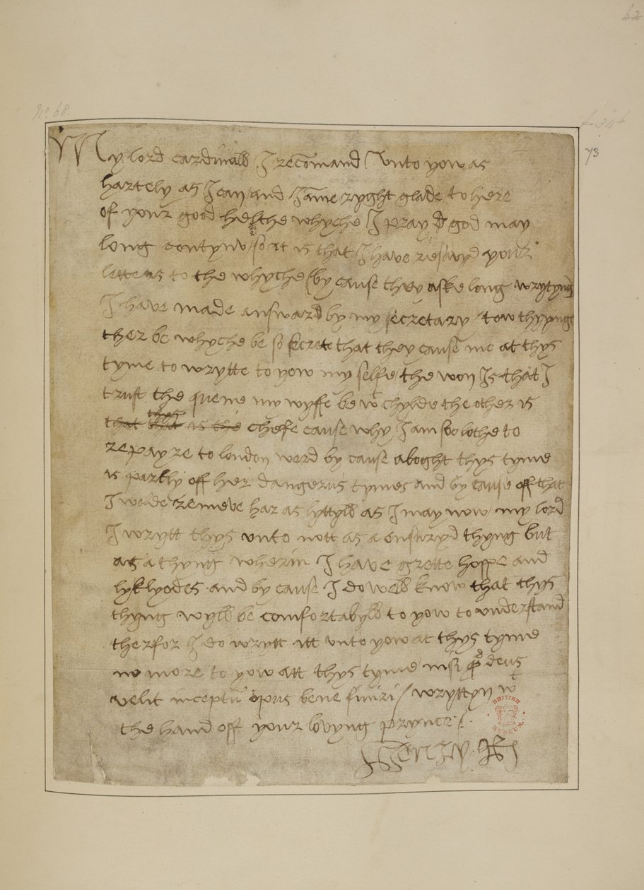 Brief von Heinrich VIII. an Thomas Wolsey, Juni 1518 von Unbekannter Künstler