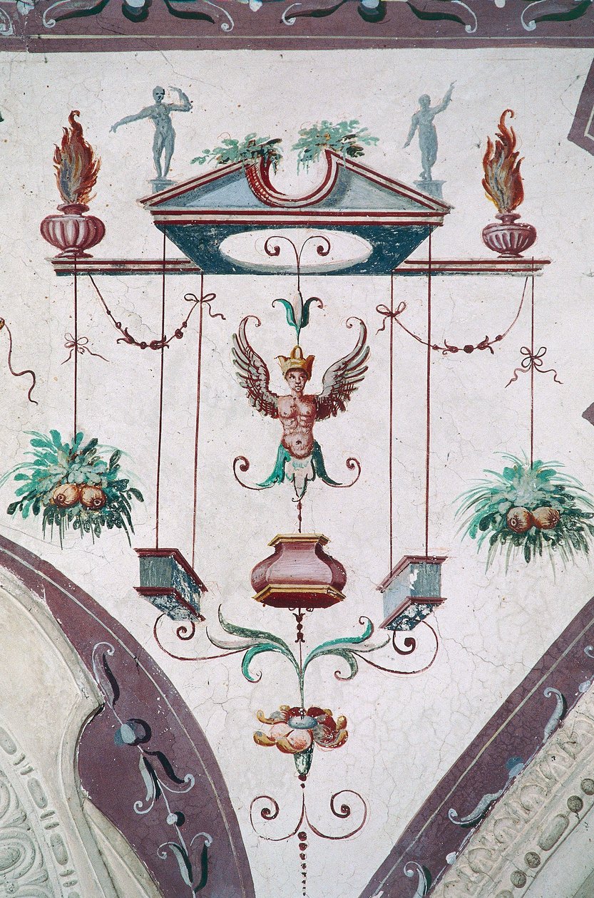 Detail der Decke der Halle der Grotesken (16. Jahrhundert), Schloss Della Manta, Manta (Cuneo), Piemont, Italien von Benjamin Baud