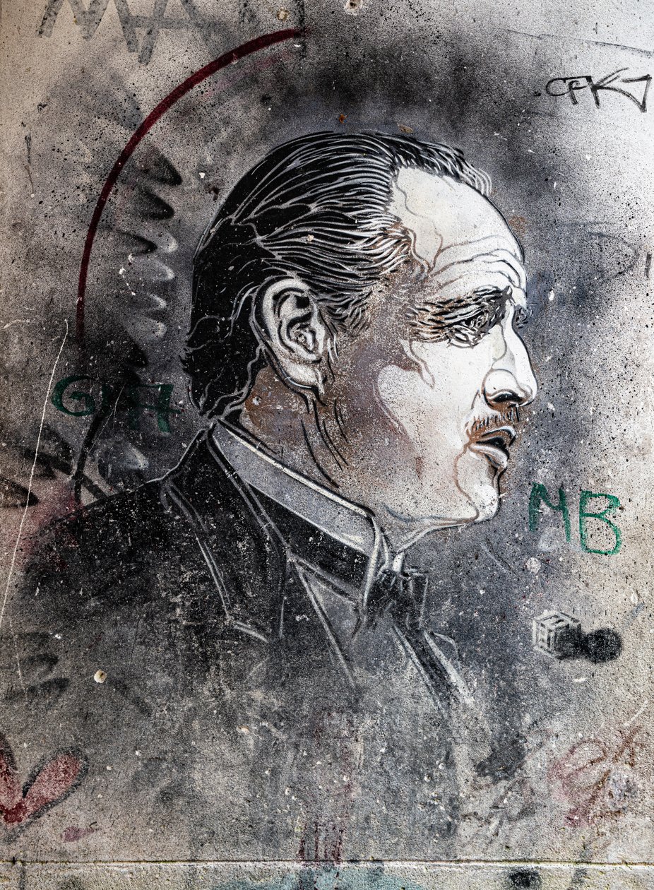 Don Corleone gespielt von Marlon Brando von C215 Viuccaria Markt von Benjamin Baud