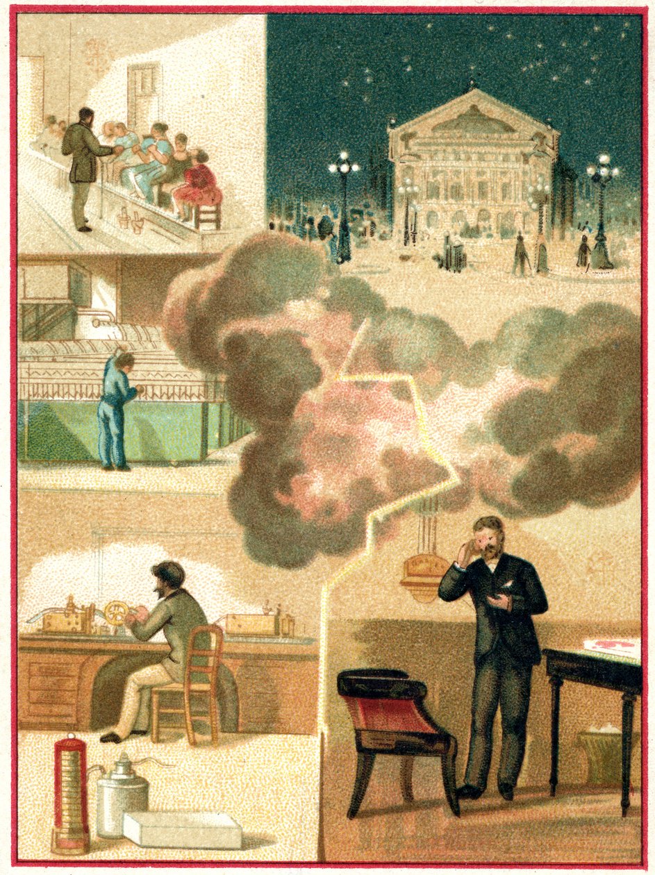 Elektrizität: vom Kraftwerk zur Stadtbeleuchtung, ca. 1900-1910 von Unbekannter Künstler
