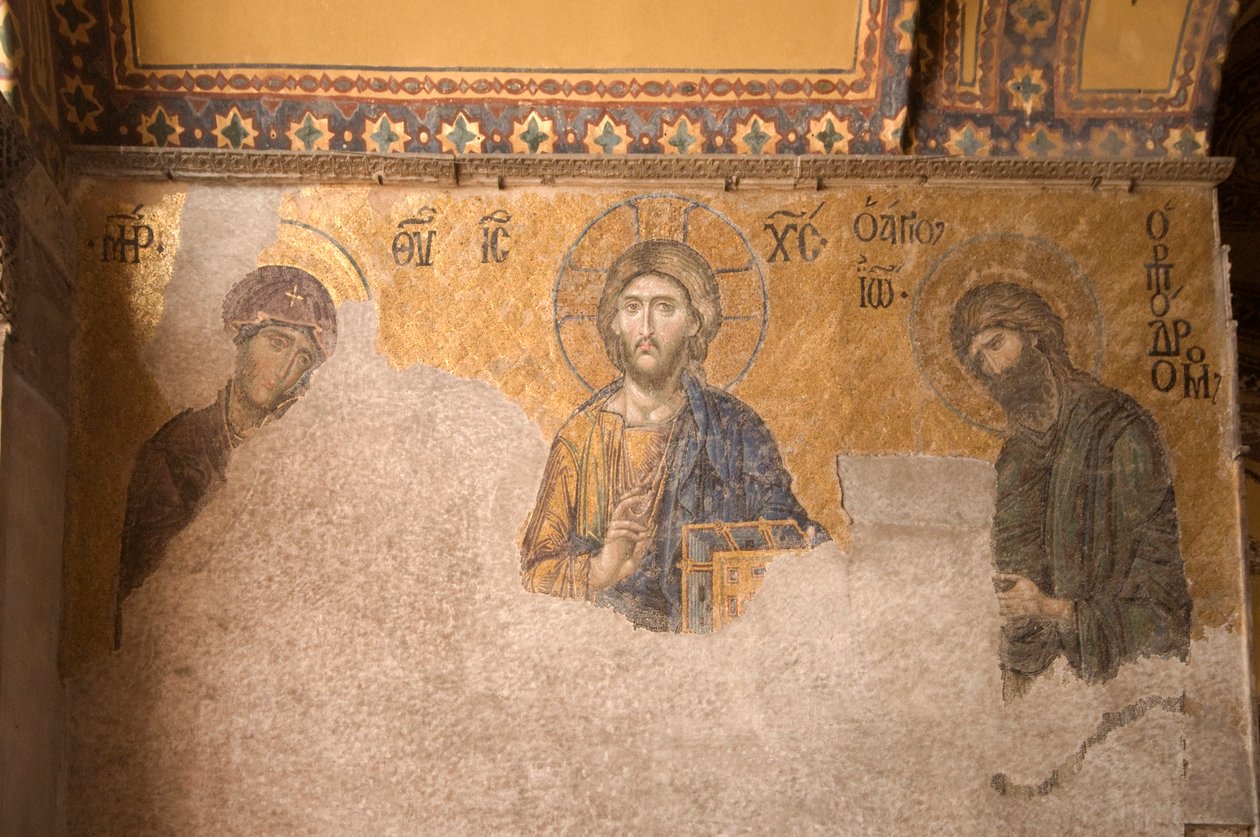 Europa-Asien, Türkei, Istanbul, Aya-Sofya-Museum (537 n. Chr., ehemals Moschee und Kirche), Mosaiktafel mit Christus, Maria und Johannes dem Täufer von Unbekannt