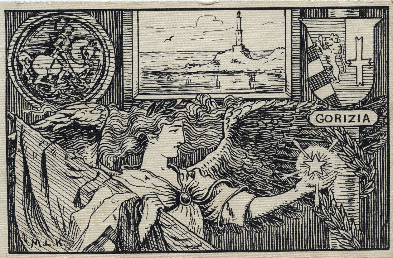 Erster Weltkrieg (1914-1918): Italienische patriotische Postkarte für die Angliederung von Gorizia an Italien von Unbekannter Künstler