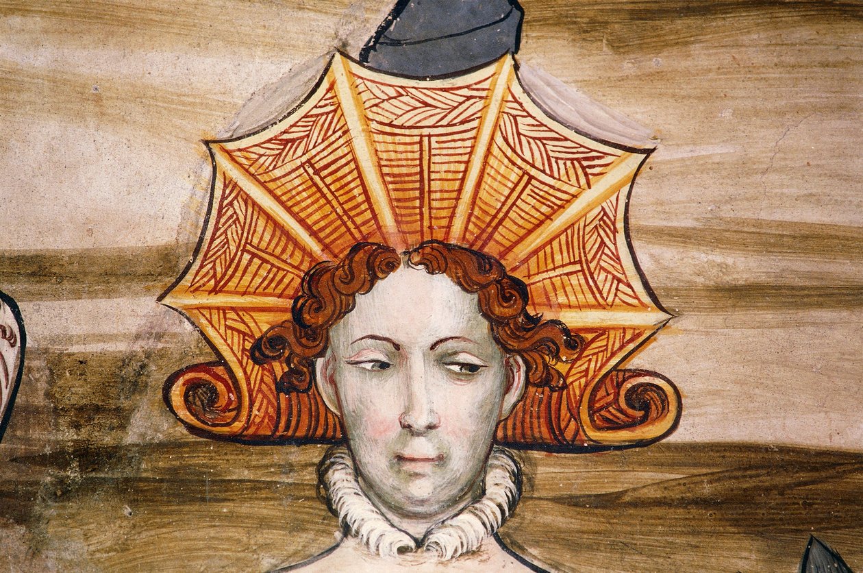 Fresken des Baronsaals (15. Jahrhundert), (Detail), Castello della Manta, Manta (Cuneo), Piemont, Italien von Benjamin Baud