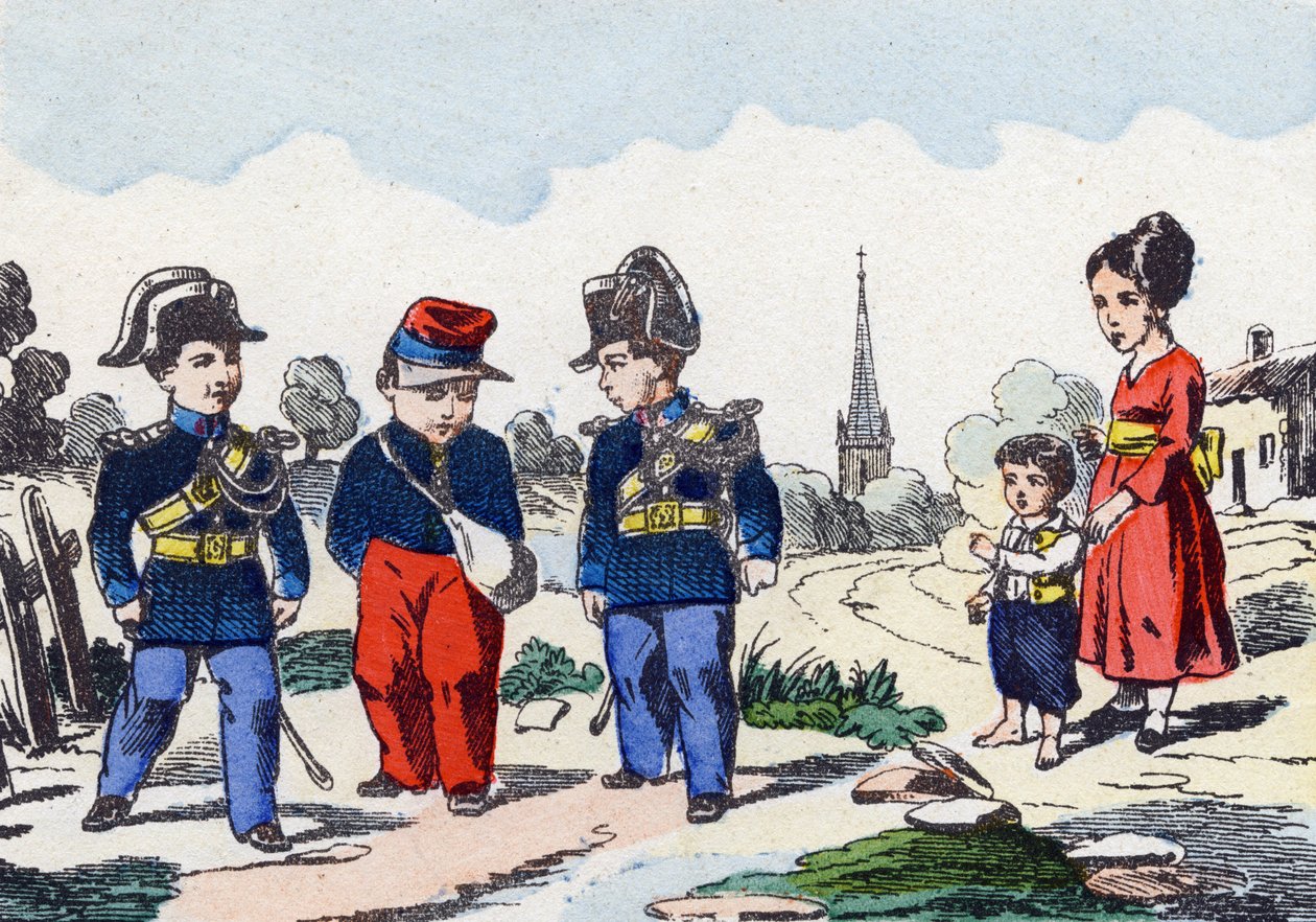 Gendarmen. Gravur in "Alphabet militaire enfantin". Bildgebung von Pont-a-Mousson, um 1890. 20 Seiten. von Unbekannt