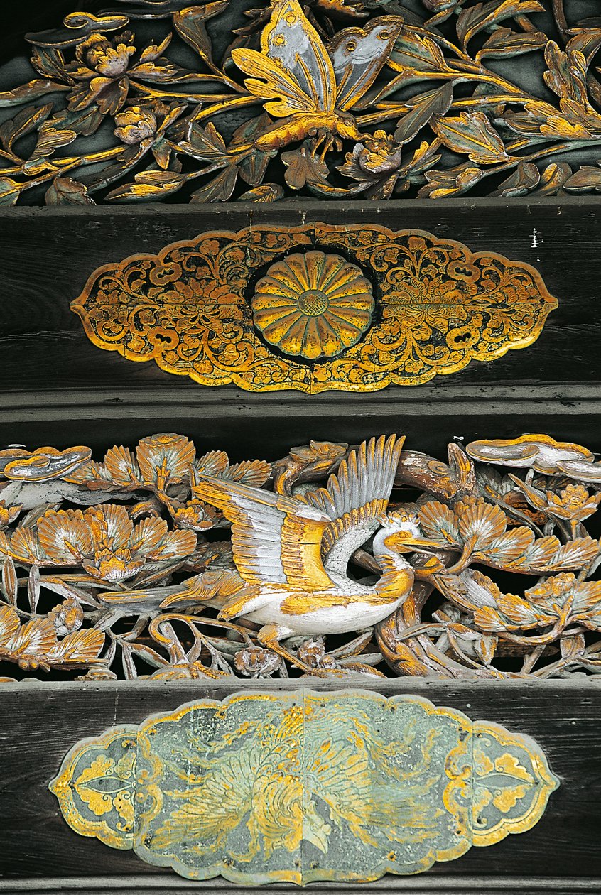 Vergoldete Vögel und Schmetterlinge, Detail des Ninomaru-Palastes, Nijo-Schloss, Kyoto von Benjamin Baud