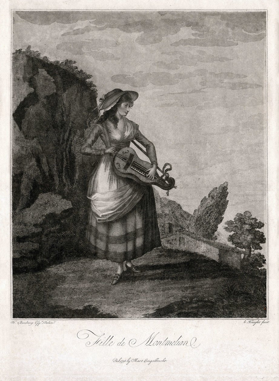 Mädchen aus Montmelian, in Gironde, spielt das alte Rad (Gravur) von Unbekannter Künstler