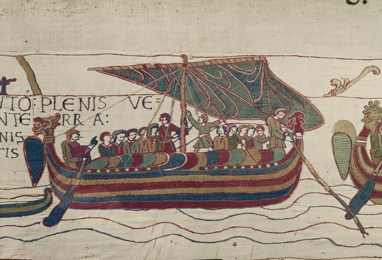 Harolds Schiffe werden in das Gebiet von Graf Guy von Ponthieu geweht, Teppich von Bayeux von Unbekannt