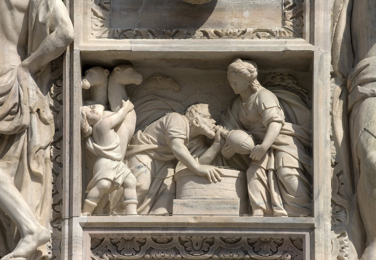 Hochrelief, das Rebecca und Eleazar darstellt, von Giovan Pietro Lasagna von Unbekannt