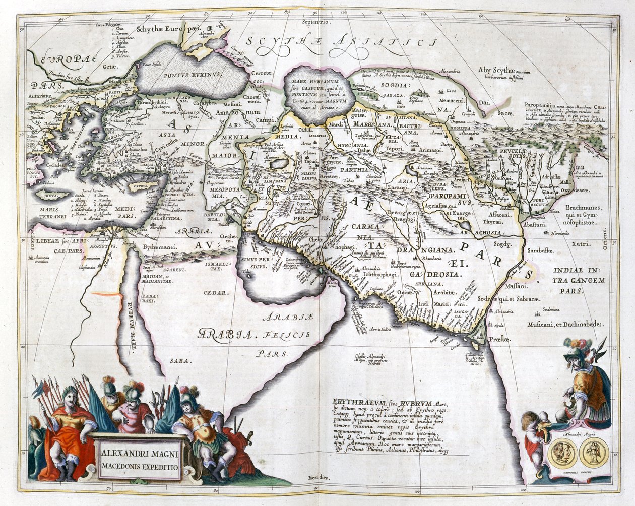 Geschichte. Antikes Griechenland. Die Reisen von Alexander dem Großen. Gravur in: Le theatre du monde, Atlas von G. Blaeu, Amsterdam von Unbekannter Künstler