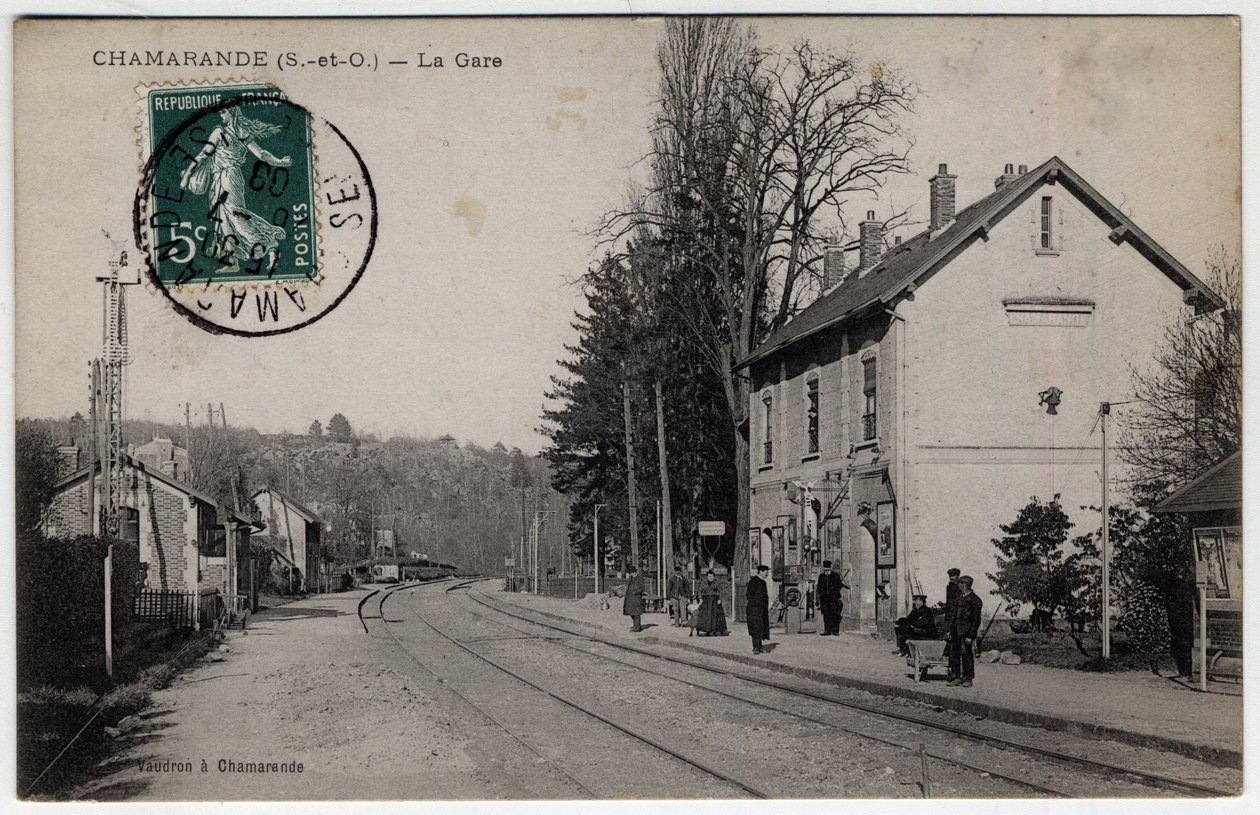 Ile de France, Essonne (91), Chamarande: Blick auf den Bahnhof - Postkarte von 1908 von William M. Timlin