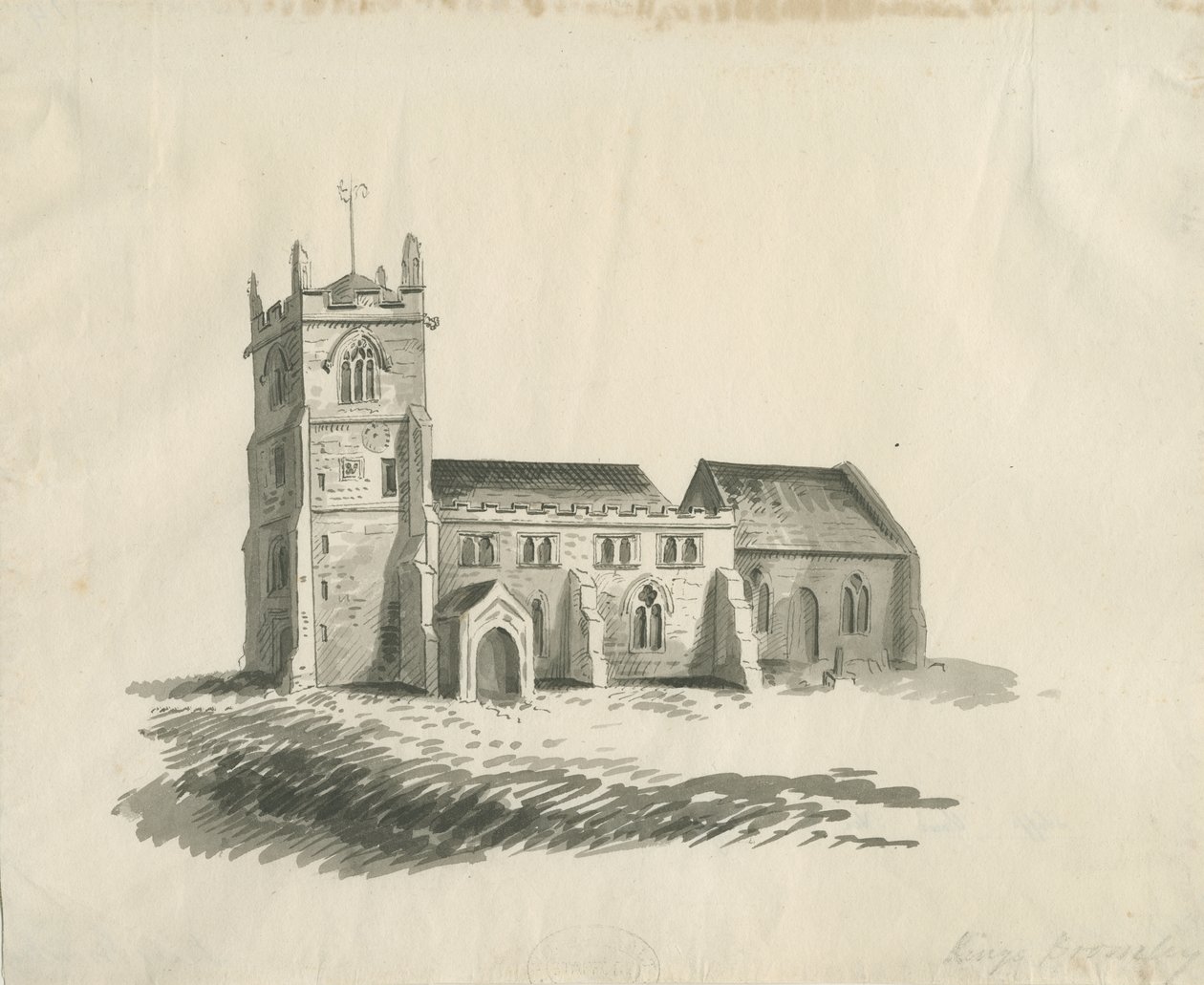 Kings Bromley Church: Sepia-Zeichnung, undatiert [ca. 1770] von Unbekannt