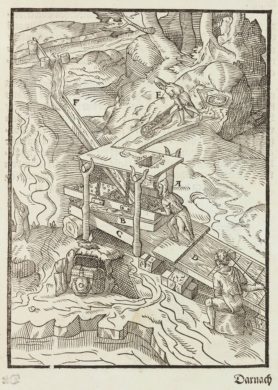 Waschen des Golderzes - Gravur aus Beschreibung der Erze und der wichtigsten Methoden des Bergbaus, von Lazarus Ecker von Unbekannt