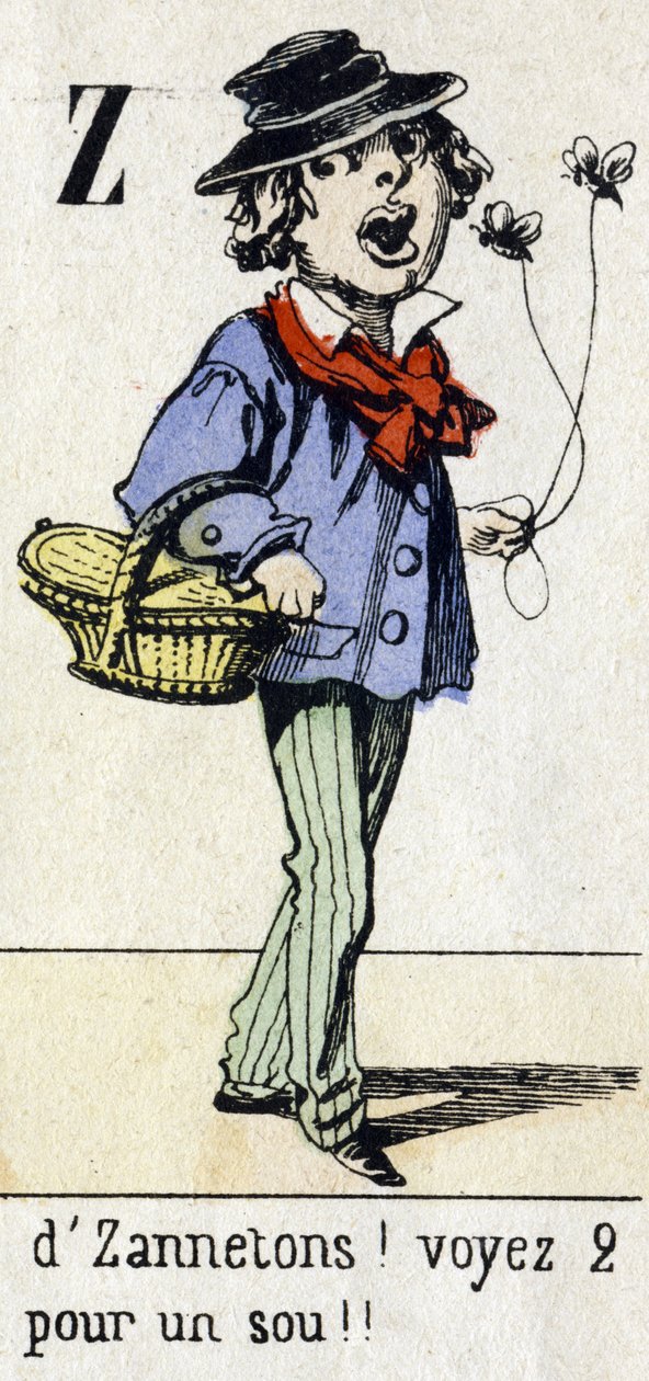 Buchstabe Z: "von Zannetons! Siehe 2 für einen Penny!!" Alphabet "Kindervergnügen". Imaging von Epinal, ca. 1890. Beliebte Serie. Kleines Heft mit 8 Seiten. von Unbekannt