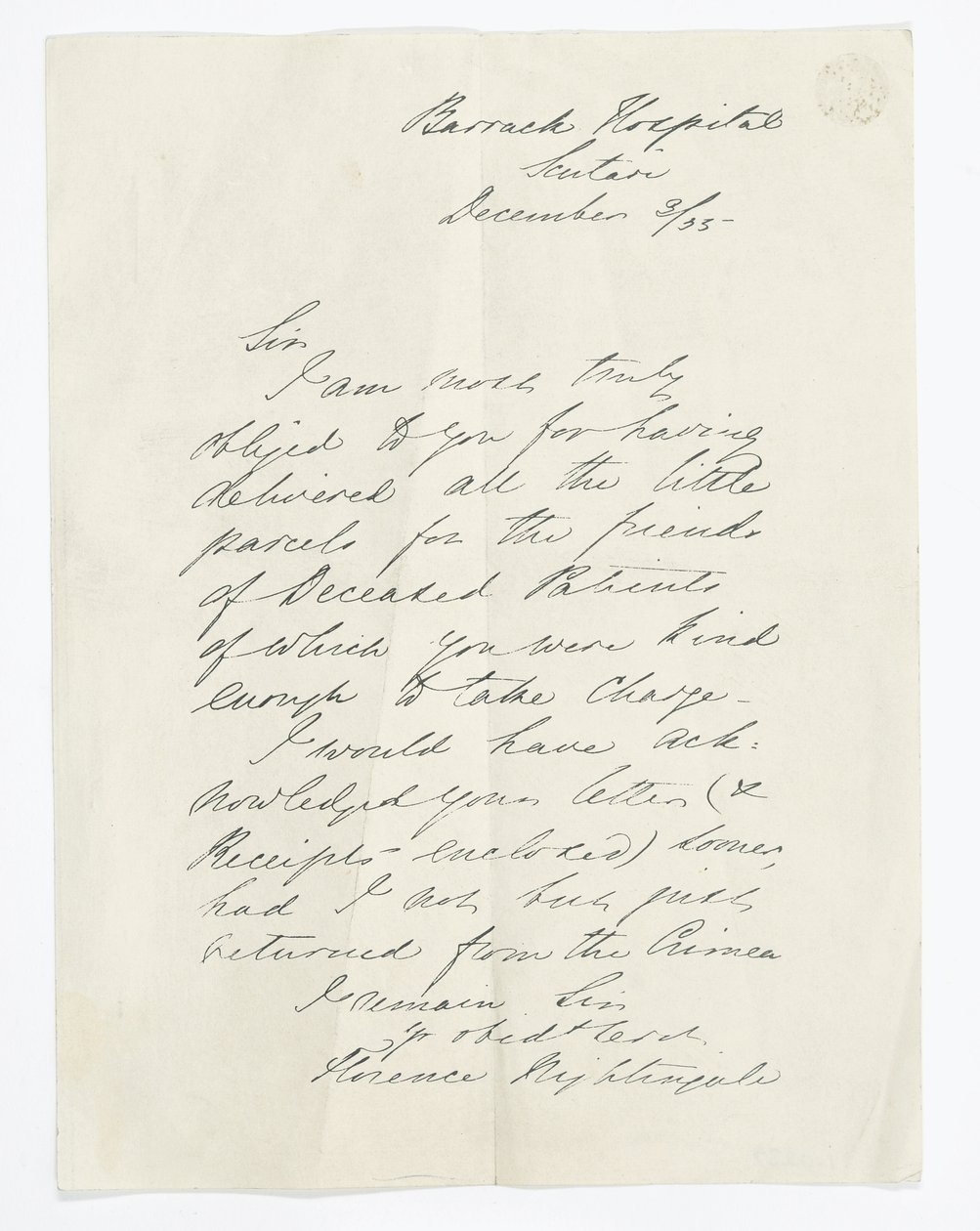 Brief geschrieben von Florence Nightingale, während im Barrack Hospital, Scutari von Unbekannt