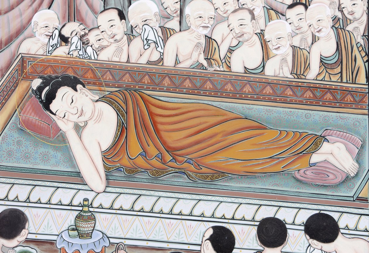 Leben Buddhas. Nach 45 Jahren des Lehrens ging der Buddha ins Parinirvana über, Seoul, Südkorea von Unbekannt
