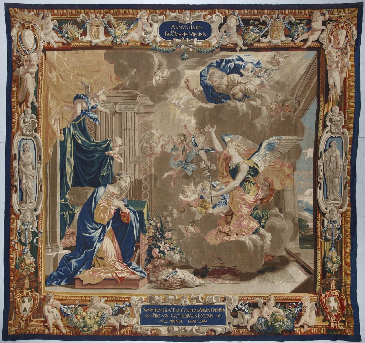 Leben der Jungfrau: „Die Verkündigung“ - Woll- und Seidentapisserie aus der Werkstatt von Pierre Damour nach Zeichnungen von Charles Poerson (1609-1667) von Unbekannt