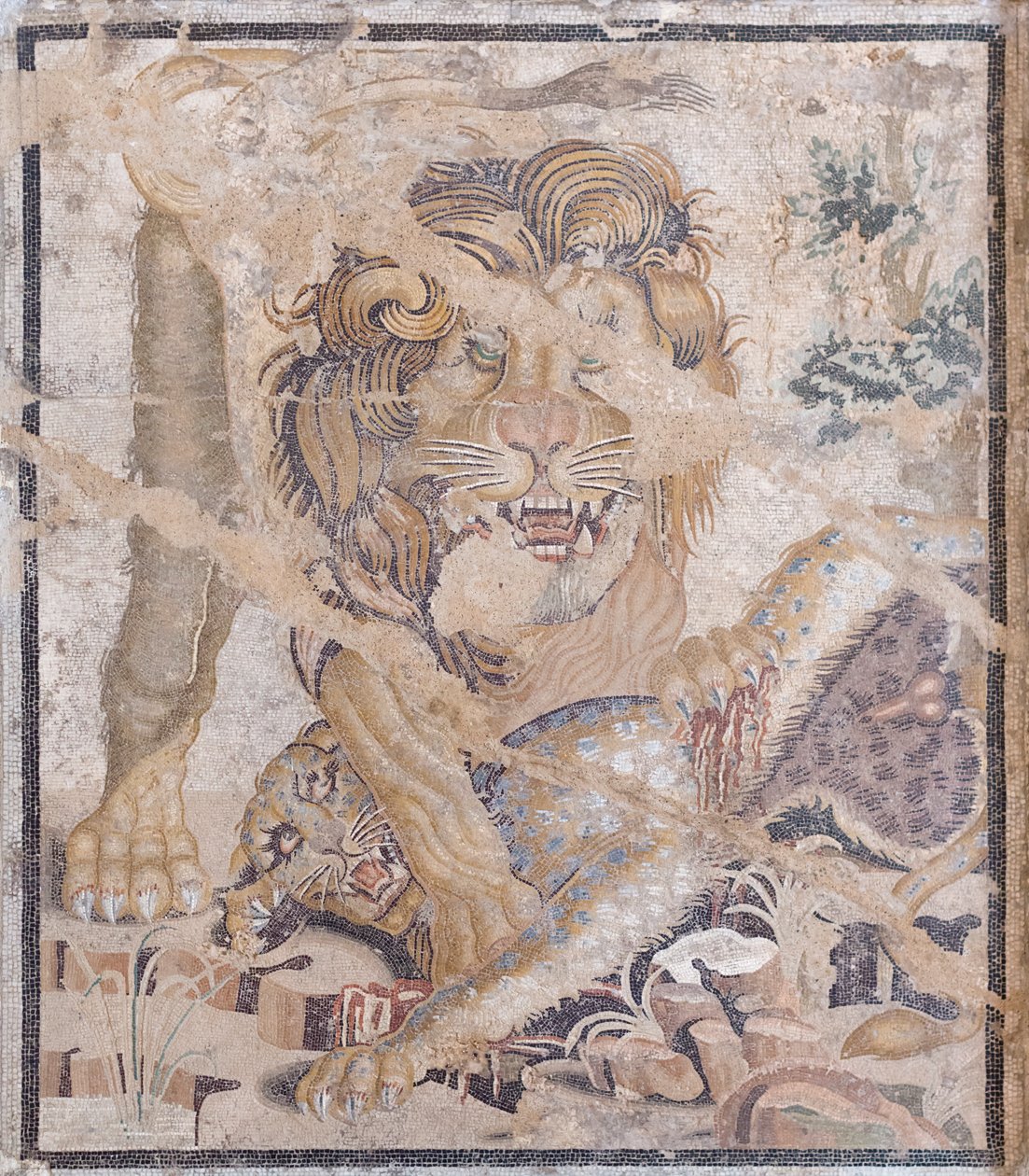 Löwe und Leopard (Mosaik) von Unbekannter Künstler