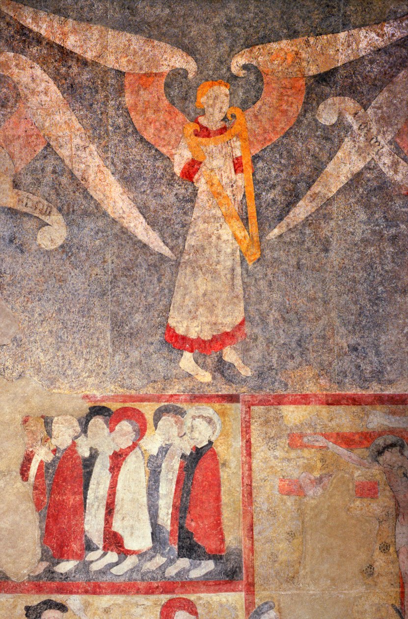 Loire Atlantique Nr. 080 - St-Sulpice des Landes - Kirche genannt „altes Dorf“ - Wandmalereien des 15. Jahrhunderts - Engel des Gewölbes spielt die „Rebec“ (Geige) von Unbekannt