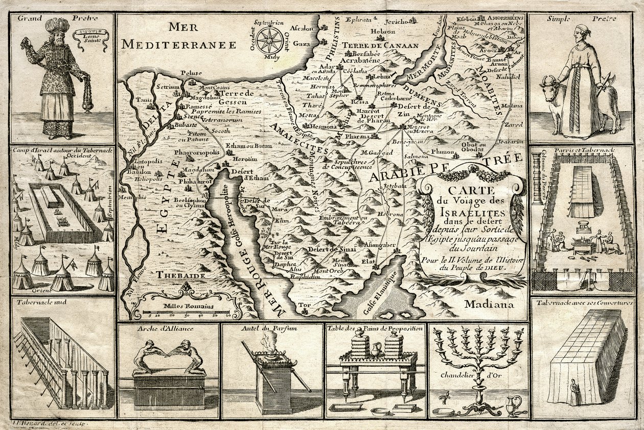 Karte der Reise der Israeliten seit ihrem Auszug aus Ägypten von Unbekannter Künstler