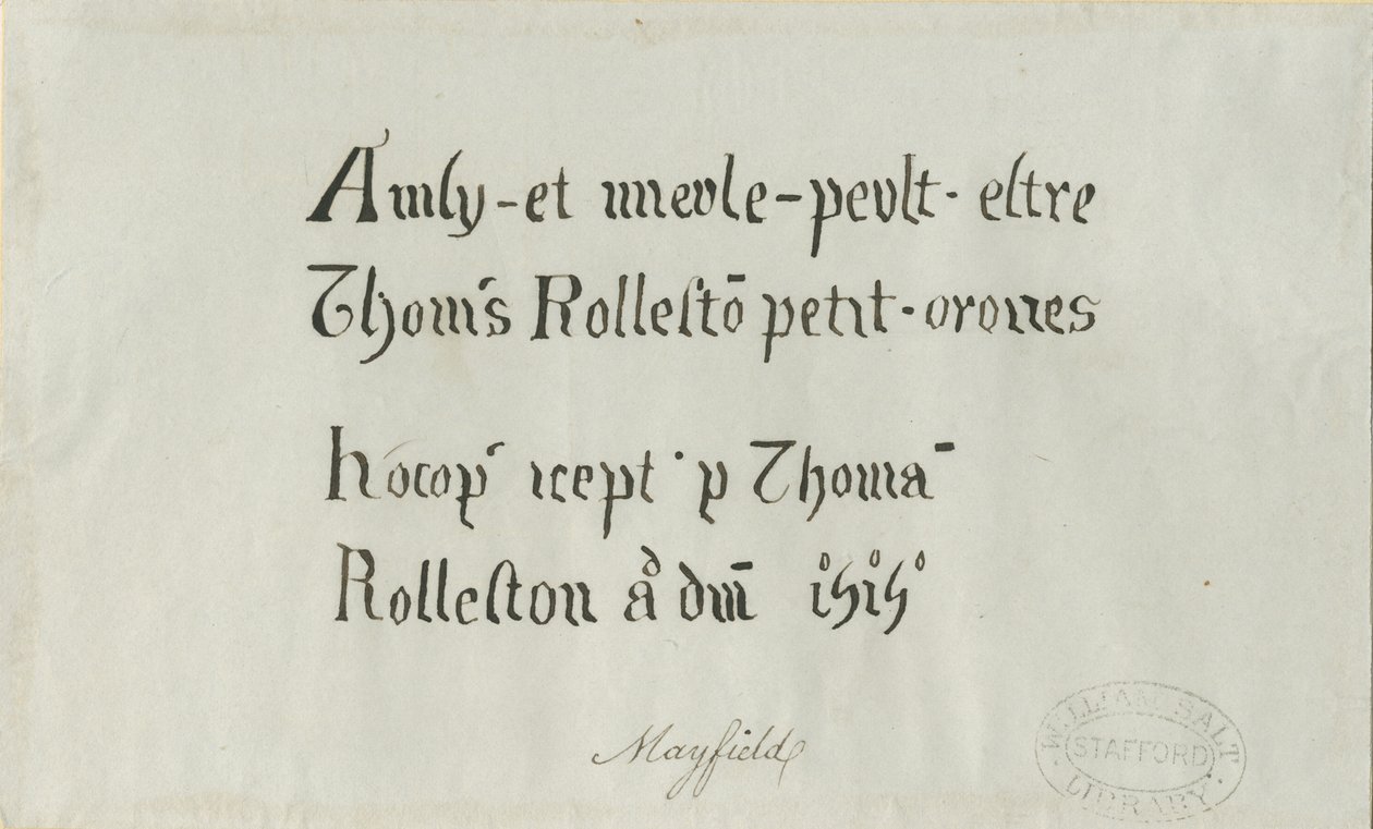 Mayfield Church - Inschrift für Thomas Rolleston: Federzeichnung, nd [?18. Jahrhundert] von Unbekannt