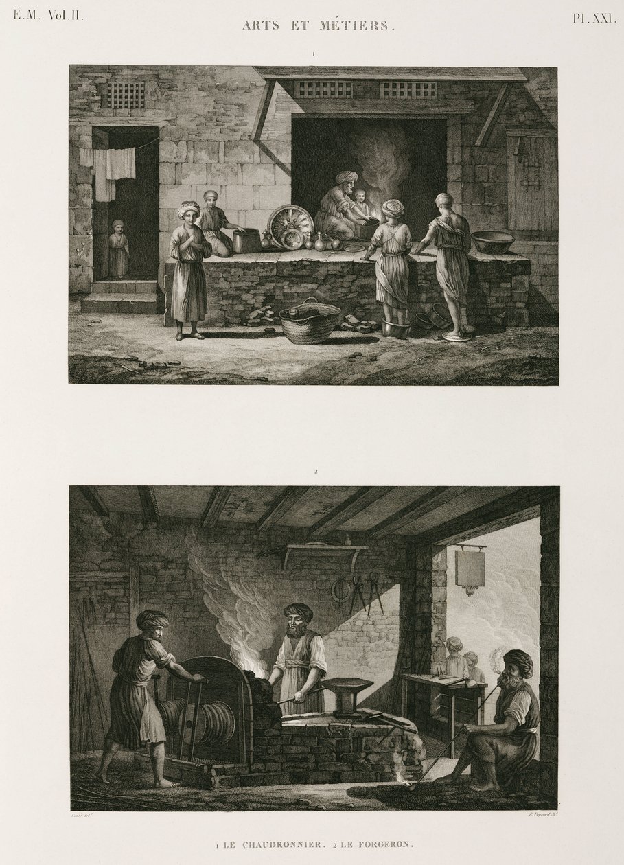 Metalle, Kupfer Kupferschmied und Schmied, Ägypten, ca. 1798 von Unbekannt
