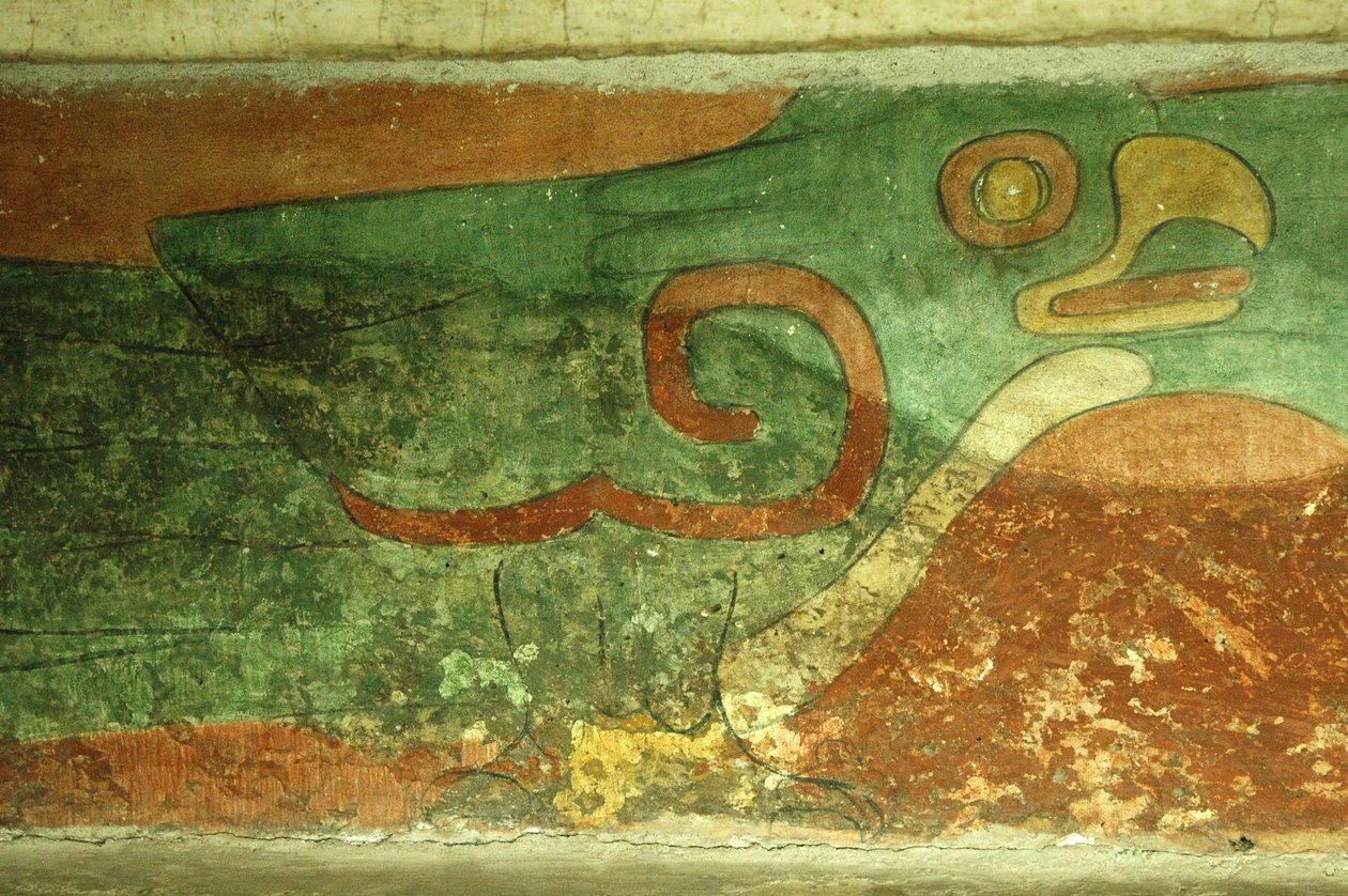 Mexiko, Mexiko-Stadt, Teotihuacan (1. Jahrhundert n. Chr.), Tempel der Jaguare, Fresko eines Papageis von Unbekannt